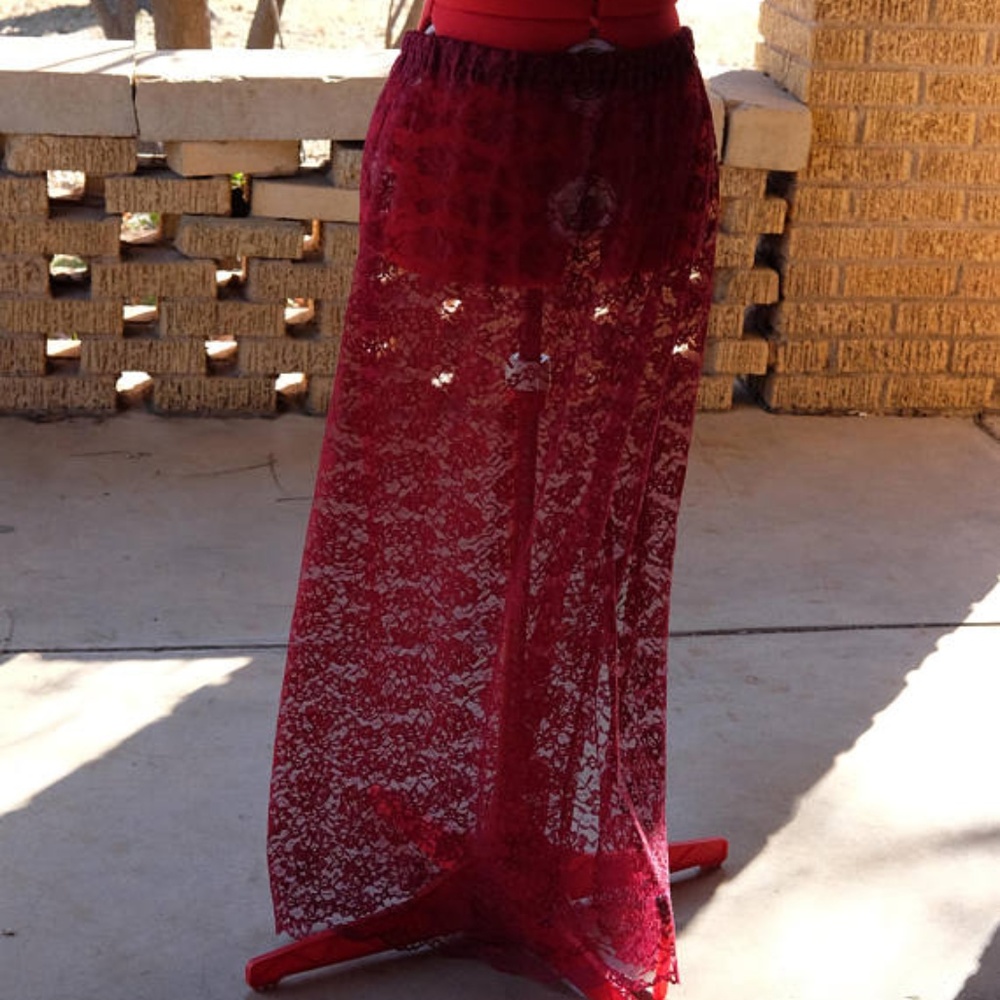 Handmade Maroon Lace Maxi / Sheer Skirt